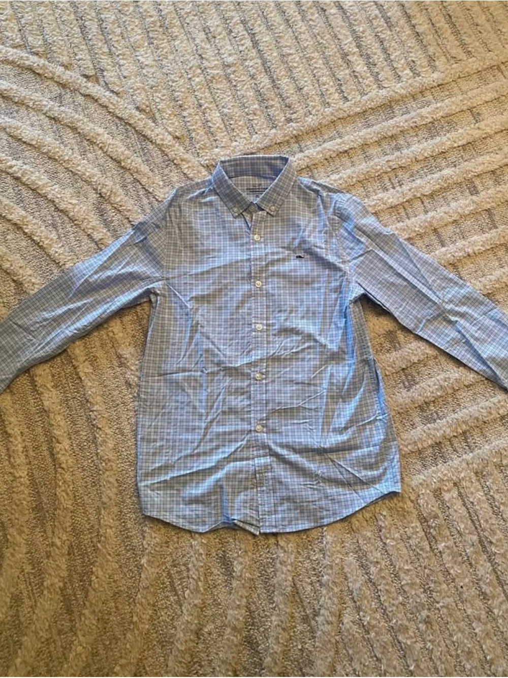 Vineyard Vines Boys Light Blue Plaid Button-Down Shirt. Size M (12-14)
